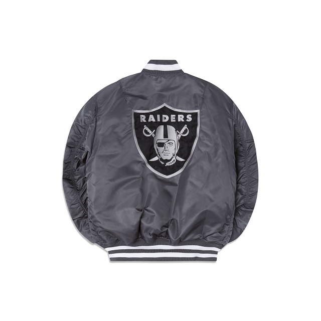 Alpha Industries X Las Vegas Raiders Gray MA-1 Bomber Jacket - Image 2
