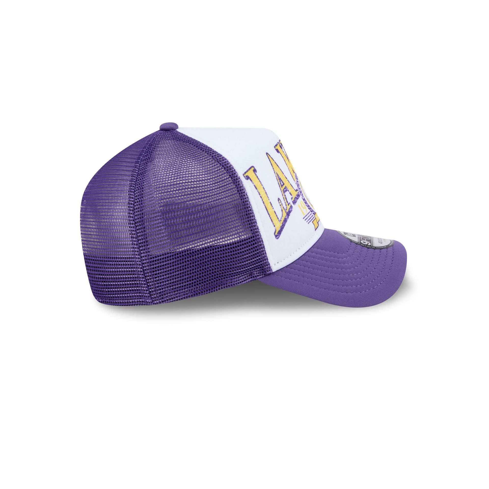 Los Angeles Lakers Distressed 9FORTY A-Frame Trucker Hat - Image 5