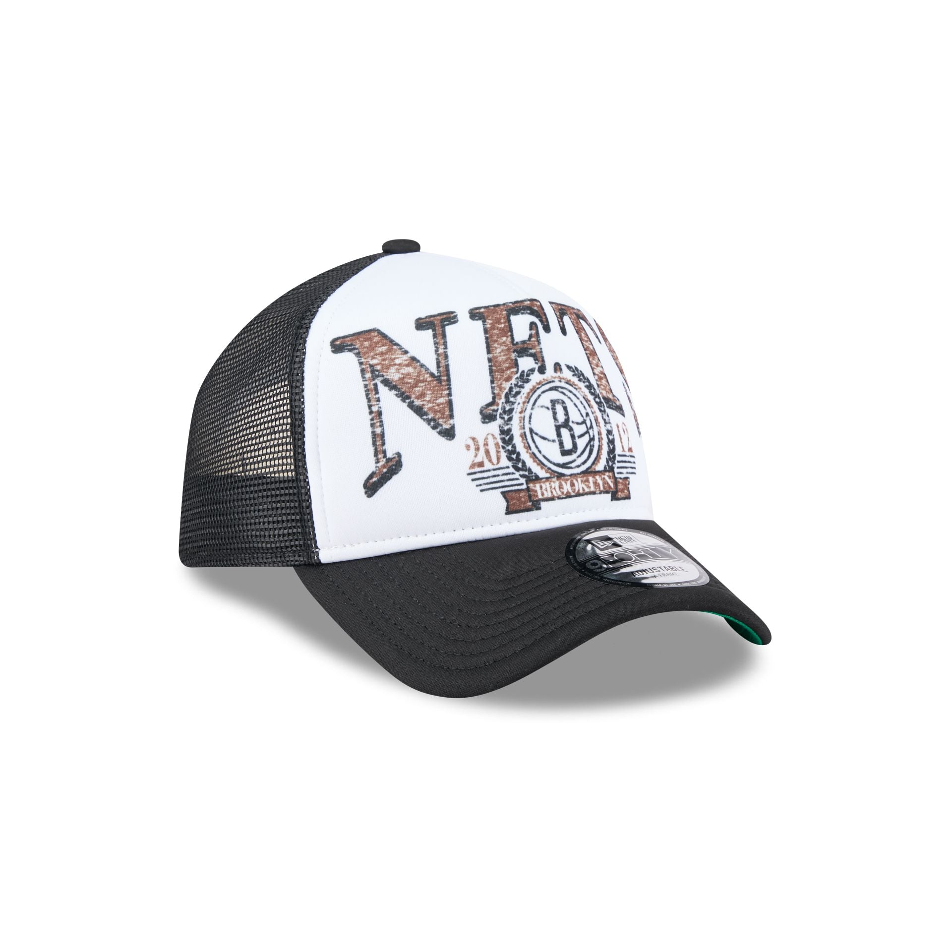Brooklyn Nets Distressed 9FORTY A-Frame Trucker Hat - Image 3